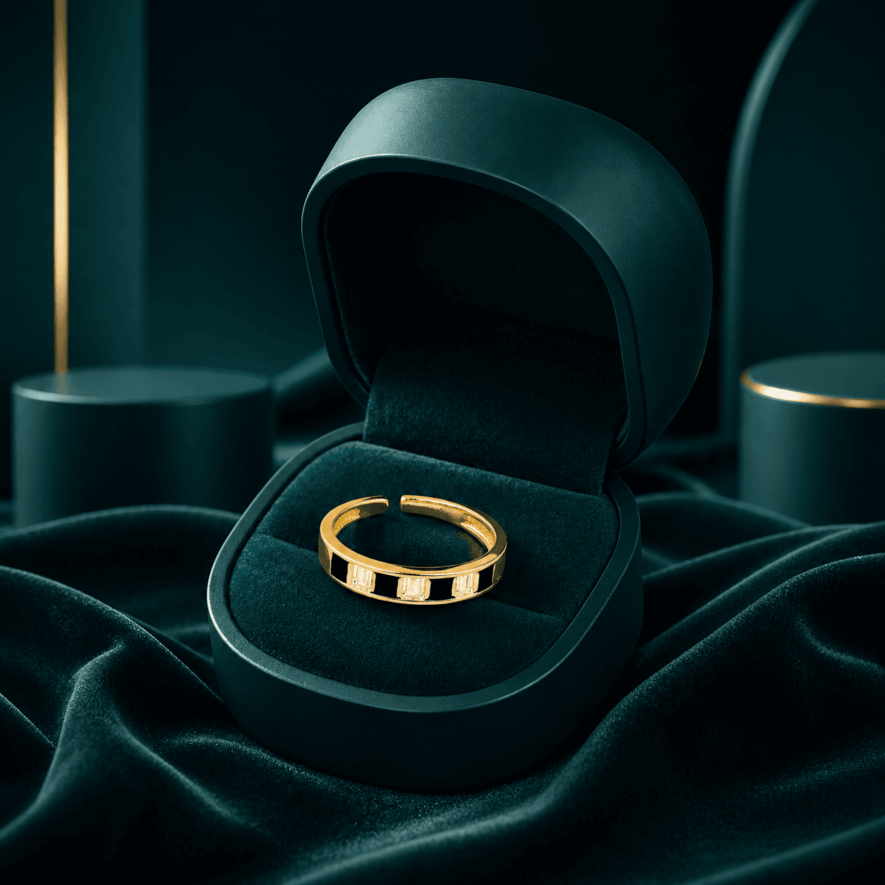 Bold Black Enamel Modern Band Ring alternate view