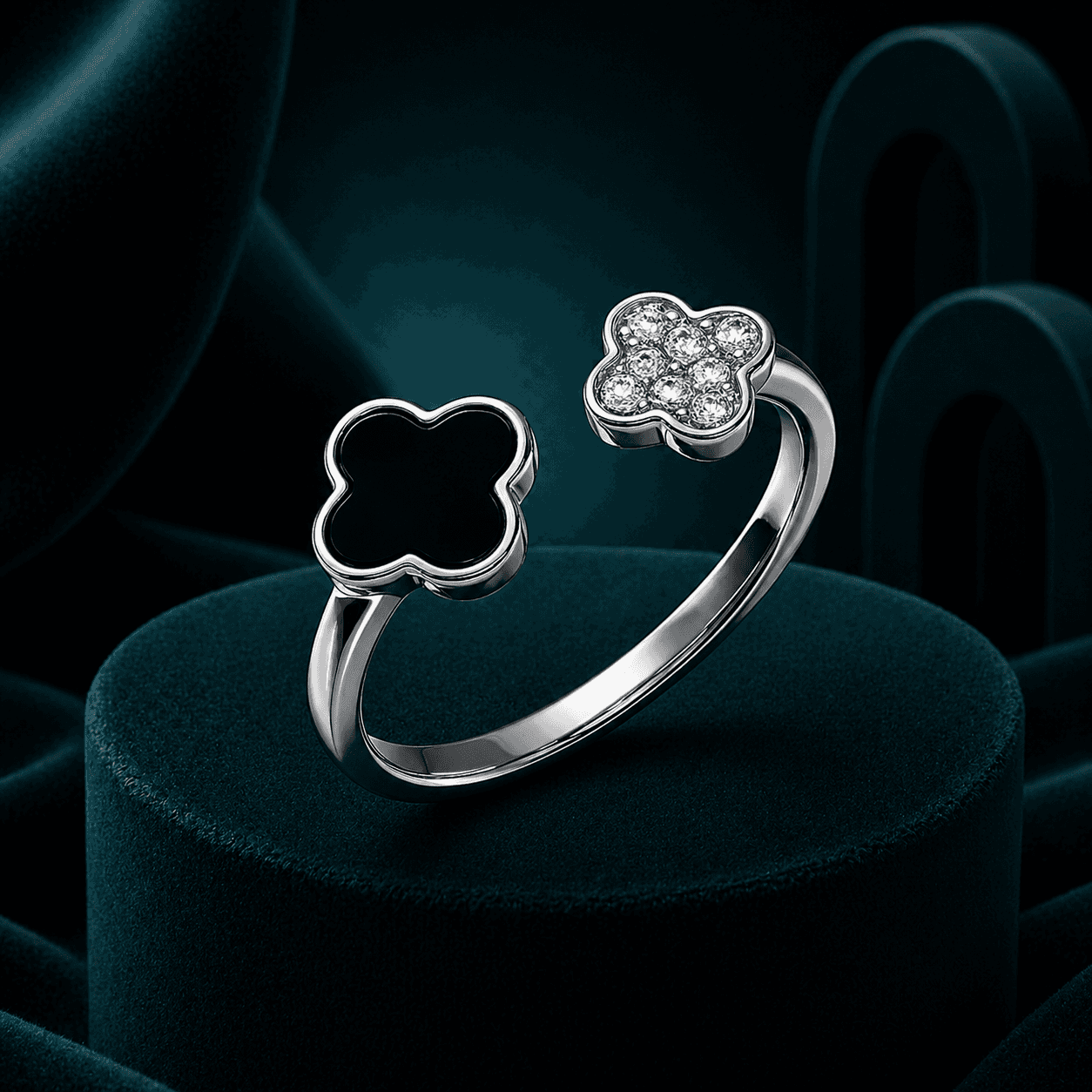 Midnight Black Clover Charm Ring alternate view