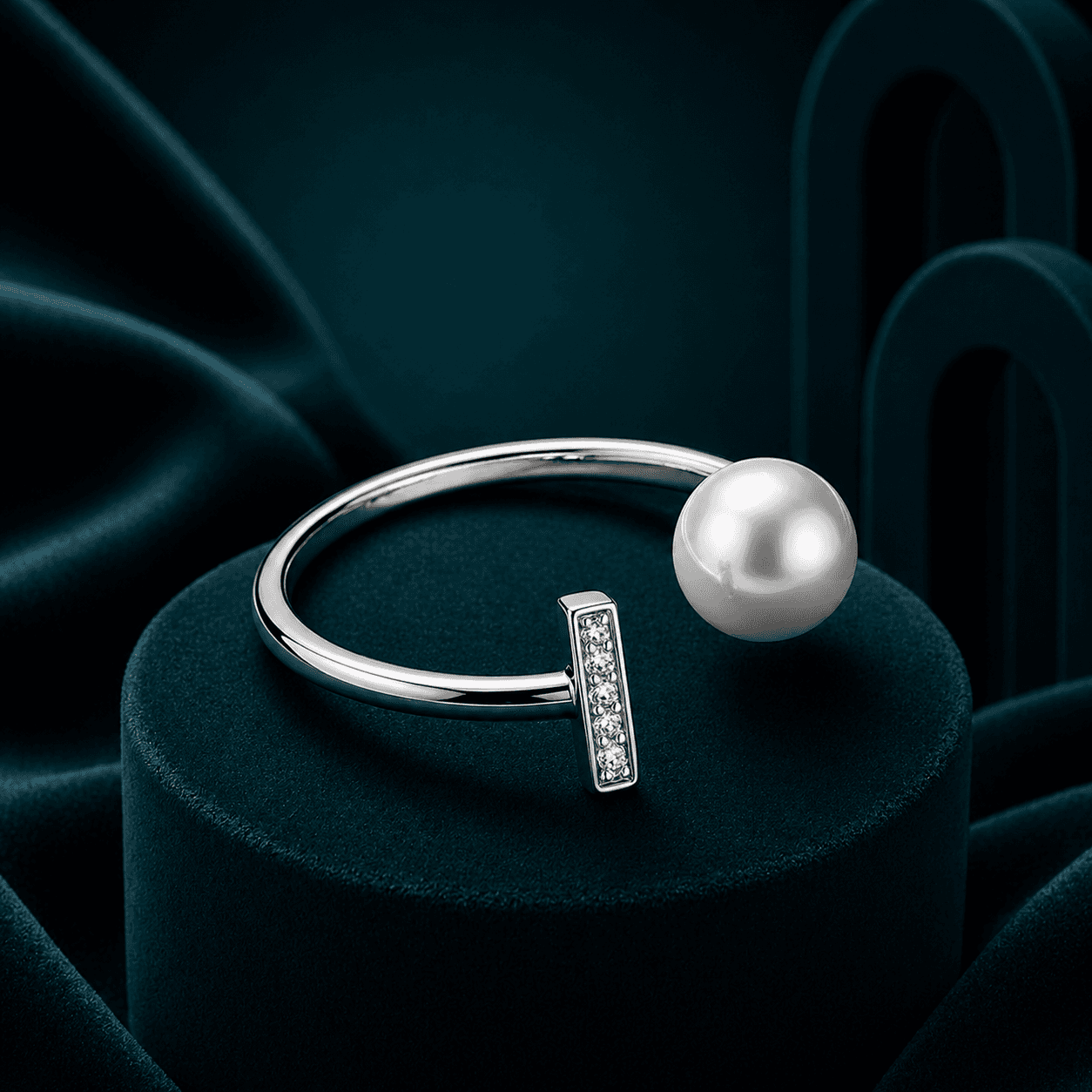 Modernist Pearl Drop Offset Ring alternate view