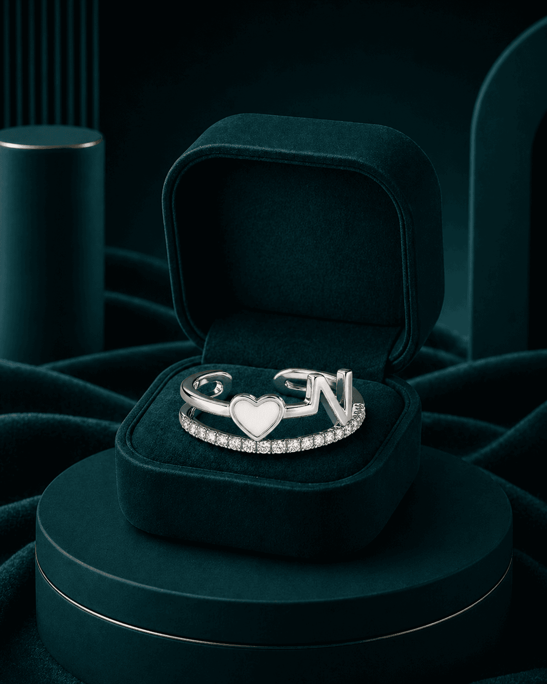 Silver Heartbeat Pave Open Ring alternate view