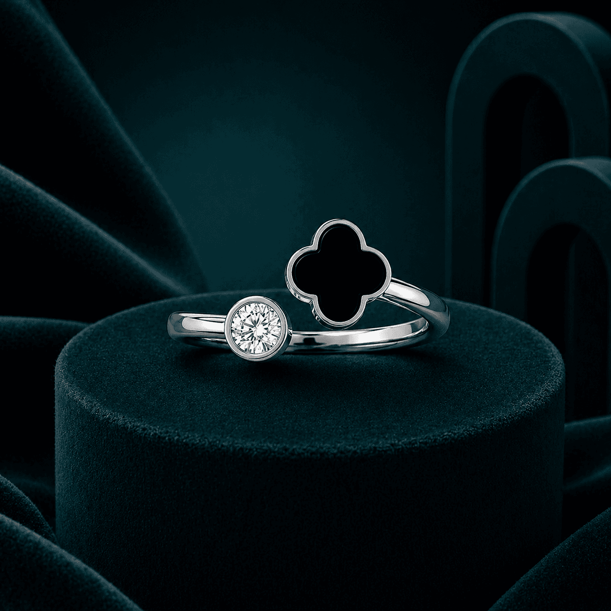 Sleek Black Clover Minimalist Ring alternate view