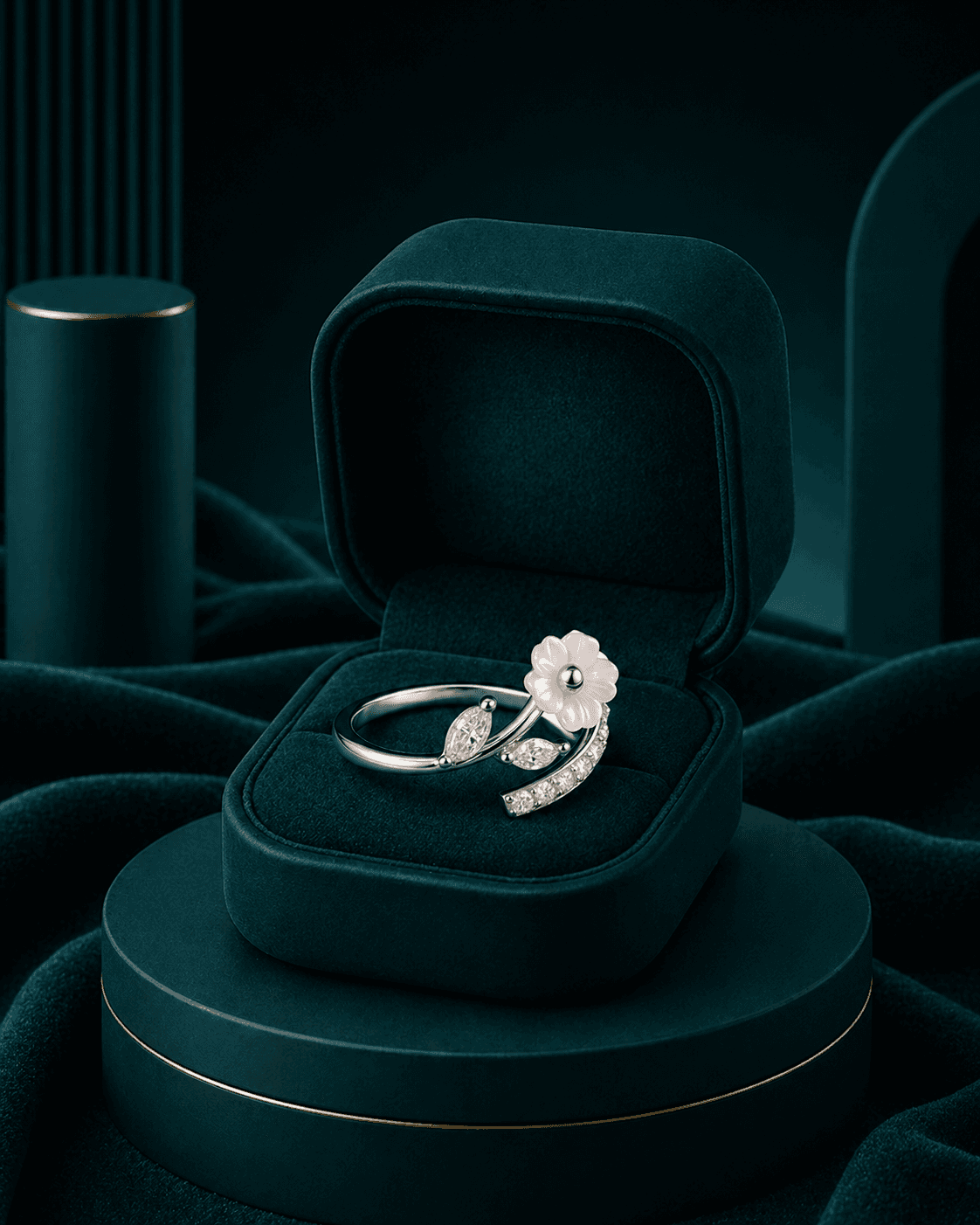Sparkling Halo Adjustable Flower Ring alternate view