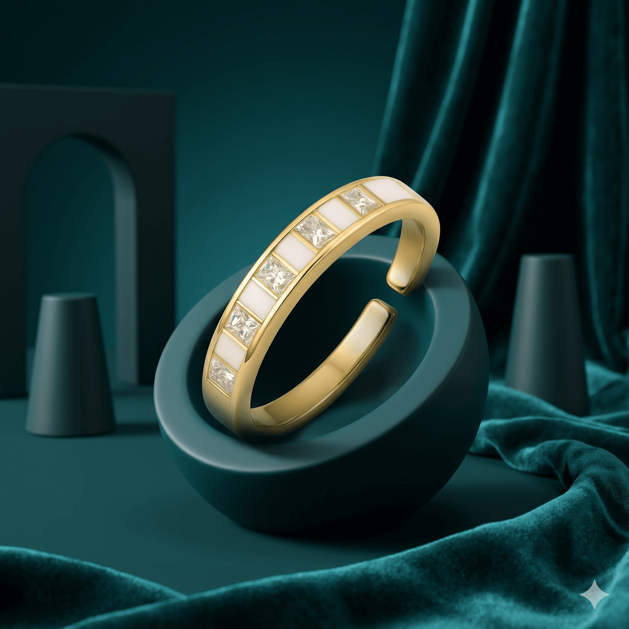 White Enamel Geometric Band Ring alternate view