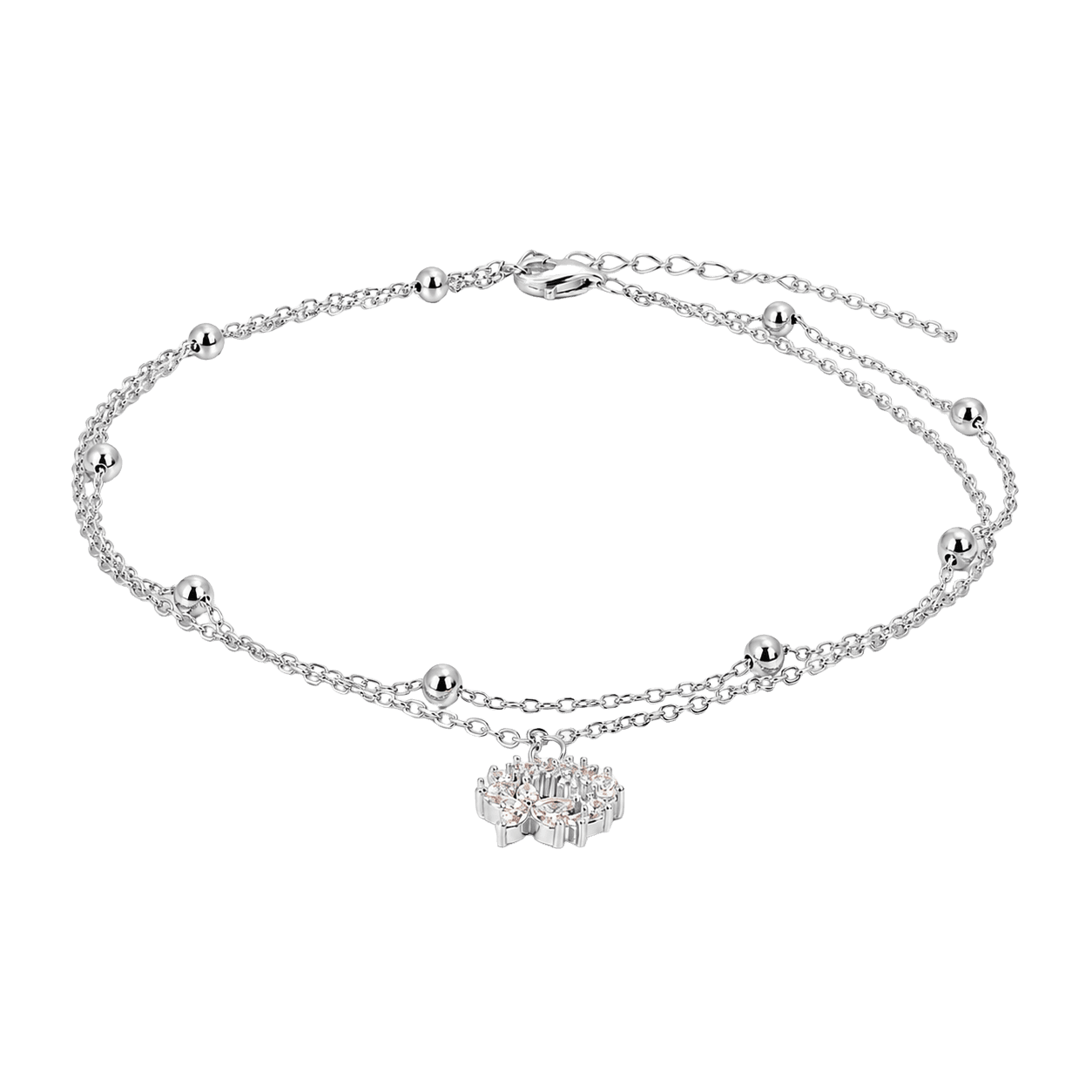 Floral Charm Silver Anklet alternate view