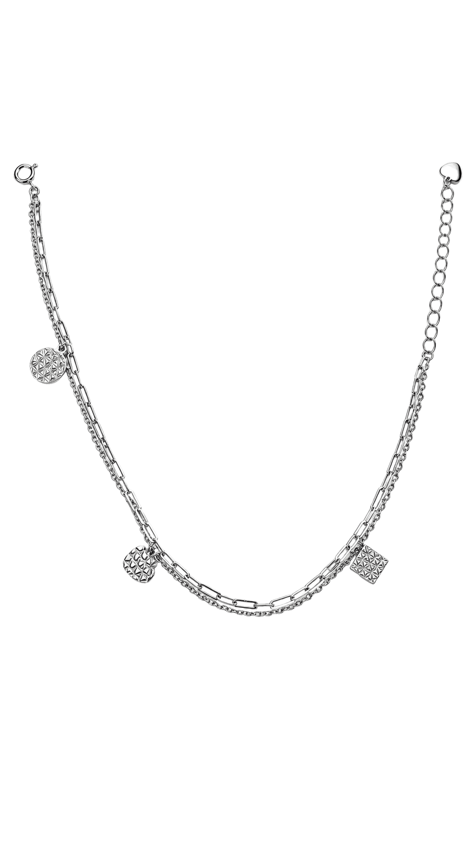 Silver Double Layer Geometric Charm Anklet alternate view