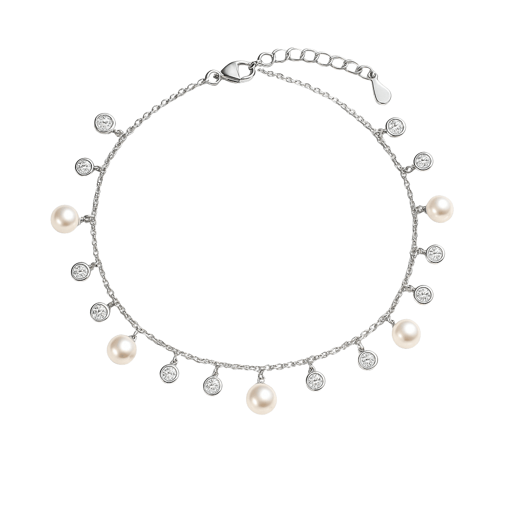 Silver Pearl Charm Anklet view 1