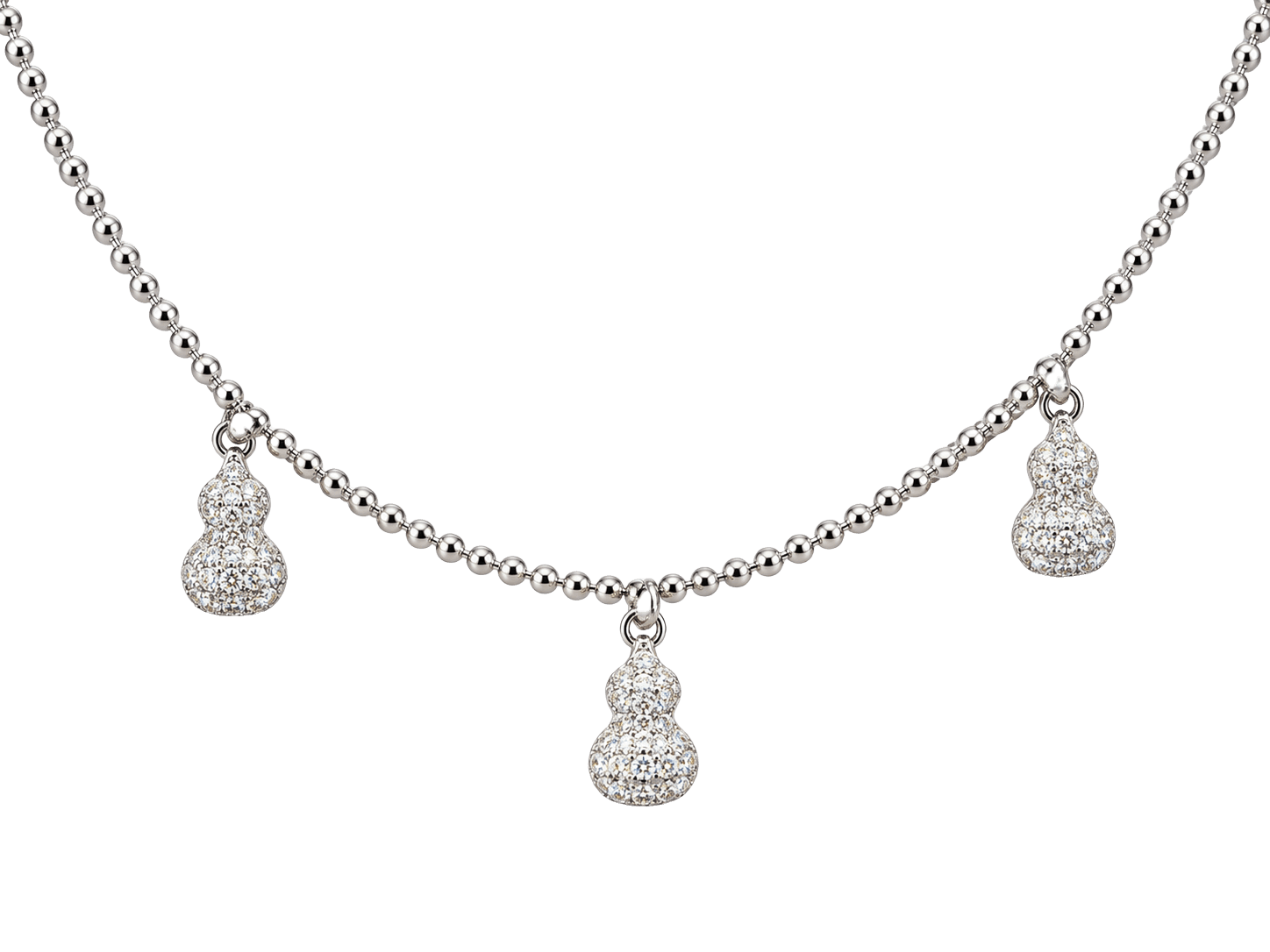 White Gold Beaded Ball Chain Pavé Charm Ankle