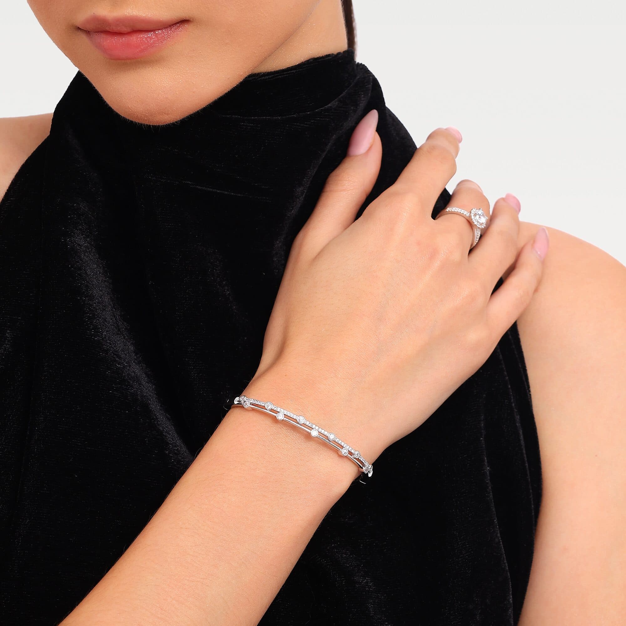 Dainty Staggered Double Row Bangle Bracelet alternate view