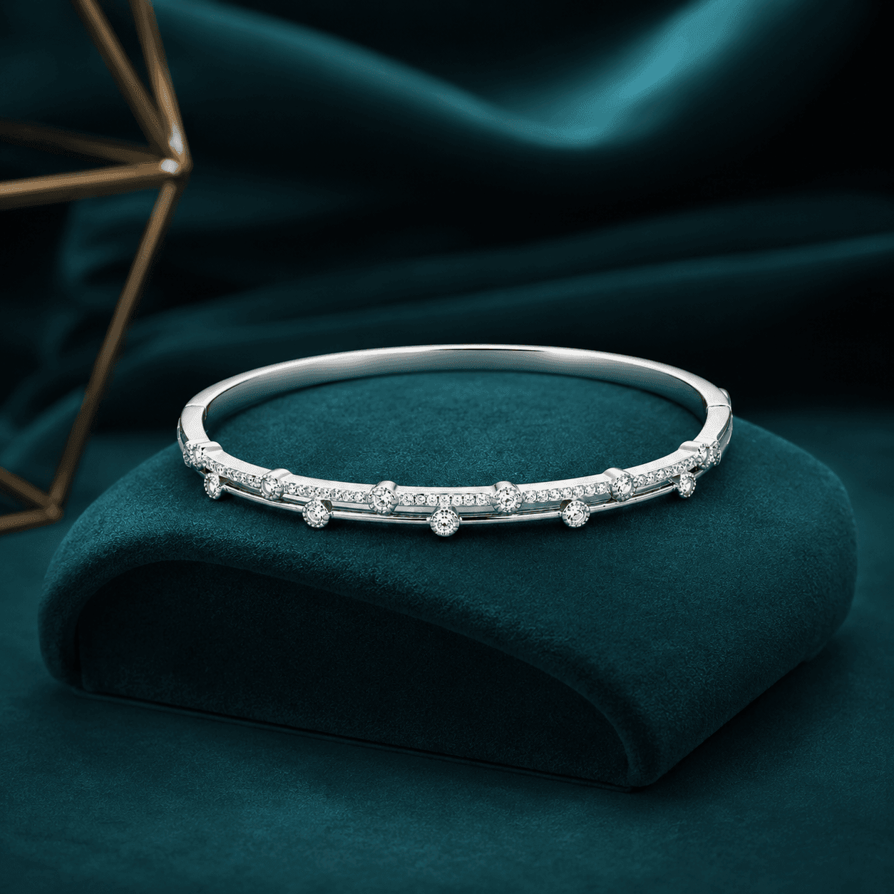 Dainty Staggered Double Row Bangle Bracelet