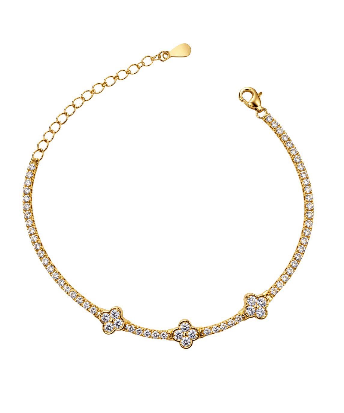 Lucky Clover Tennis Gold Bracelet view 1