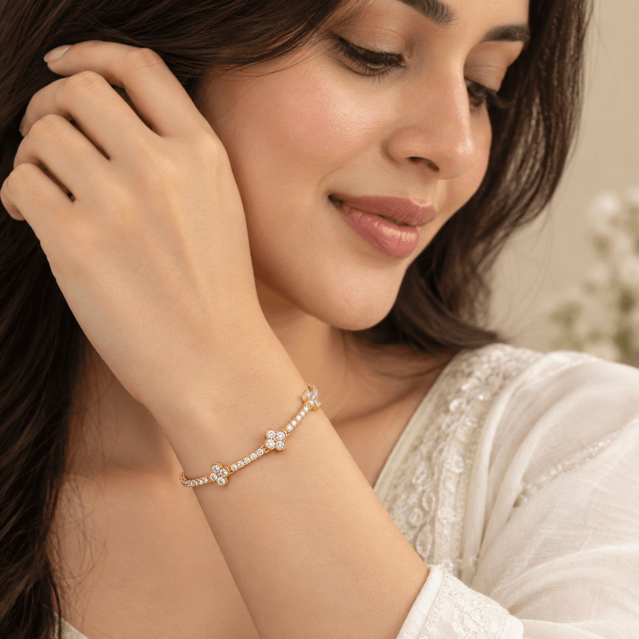 Lucky Clover Tennis Gold Bracelet