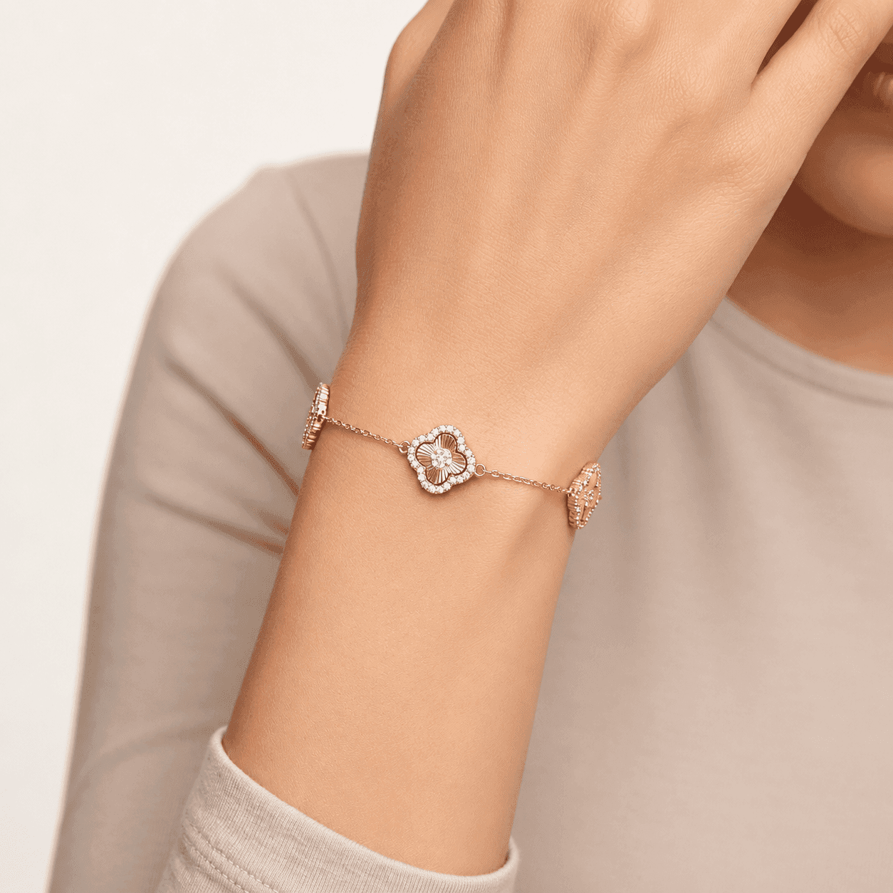 Rosegold Square Station Chain Bracelet