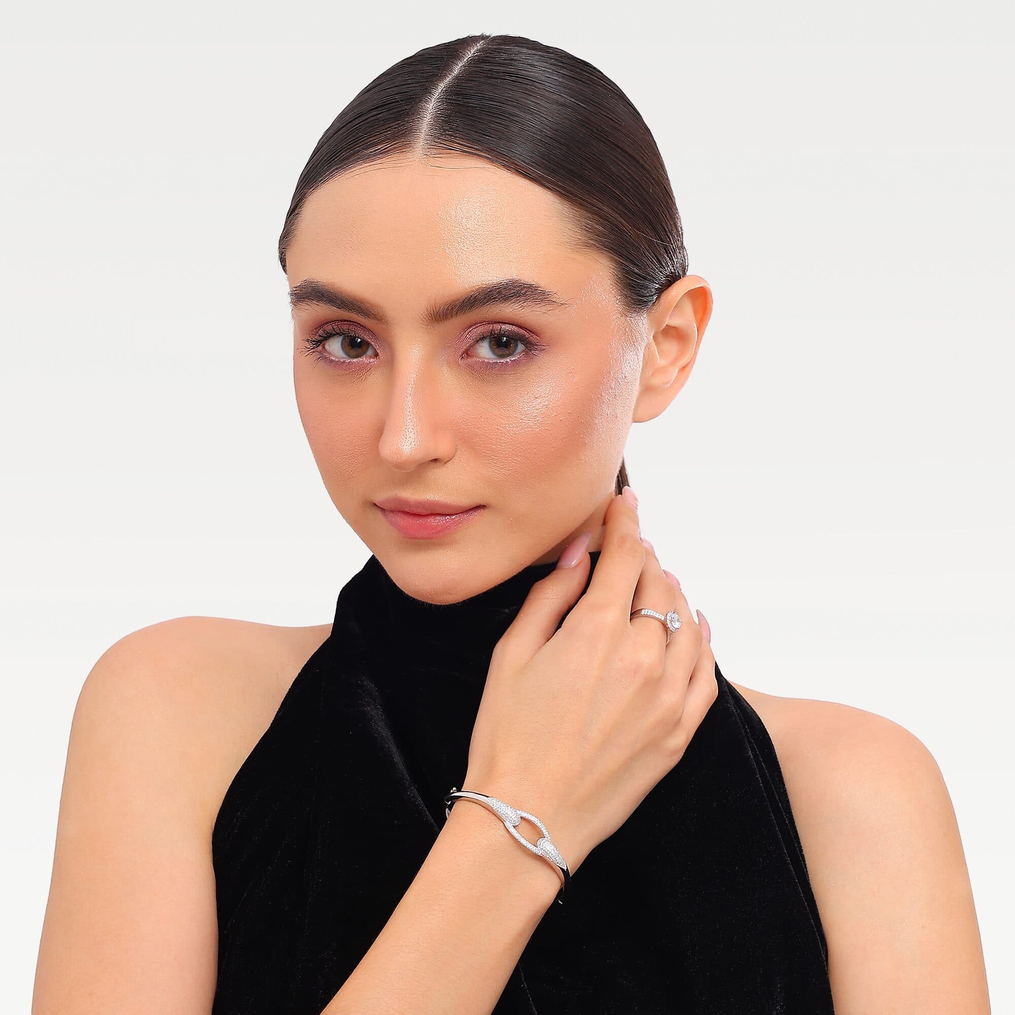Sparkling Oval Connector Bangle Bracelet