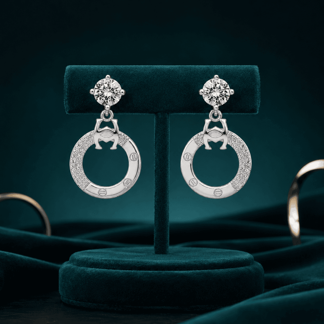 Aquamarine Crystal Halo Drop Earrings