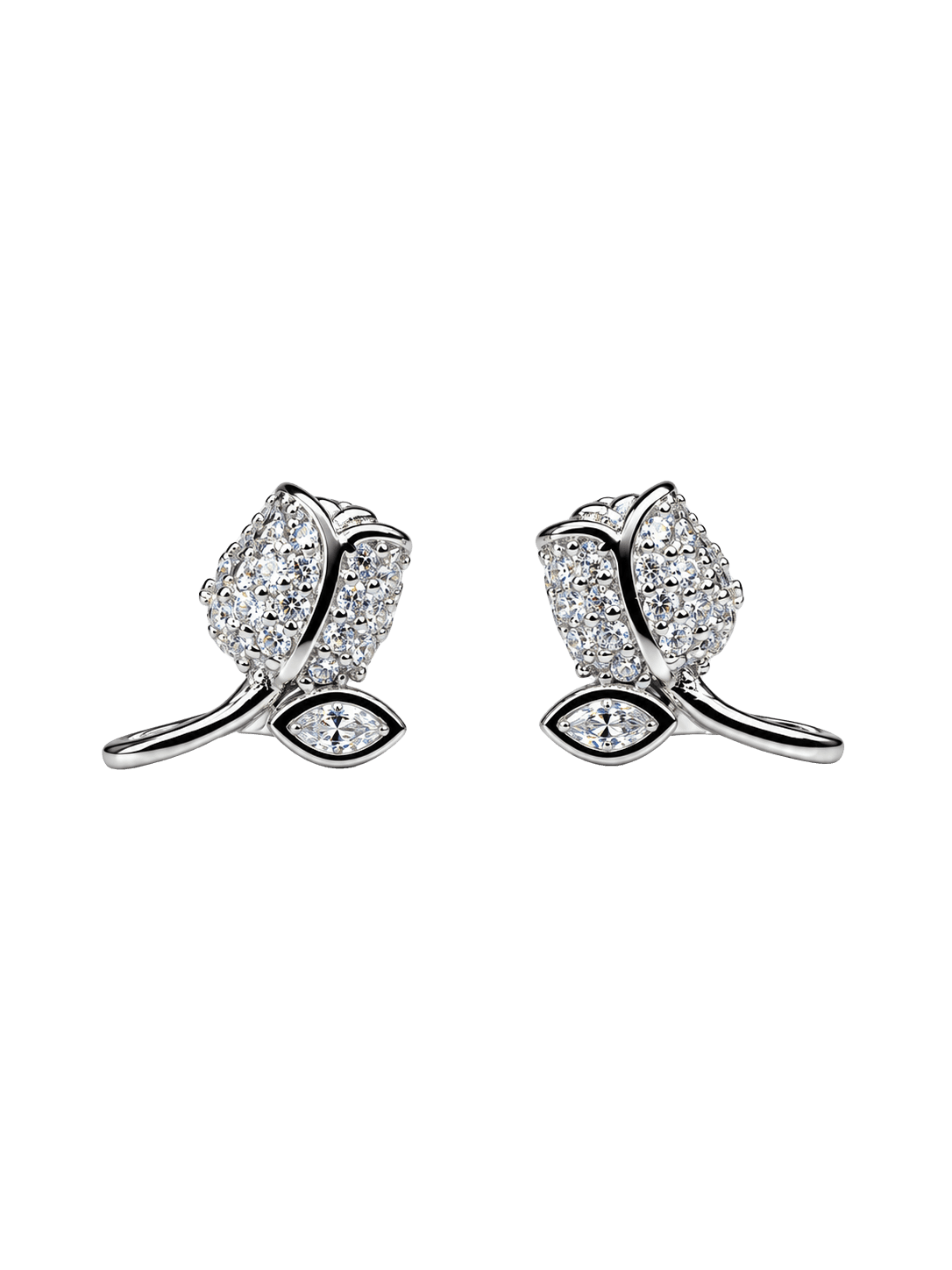 Blooming Tulip Crystal Silver Stud Earrings view 1