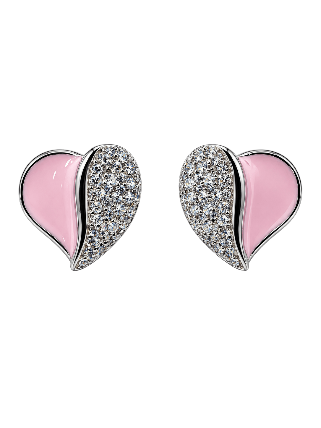 Blush Pink Heart Crystal Silver Stud Earrings view 1