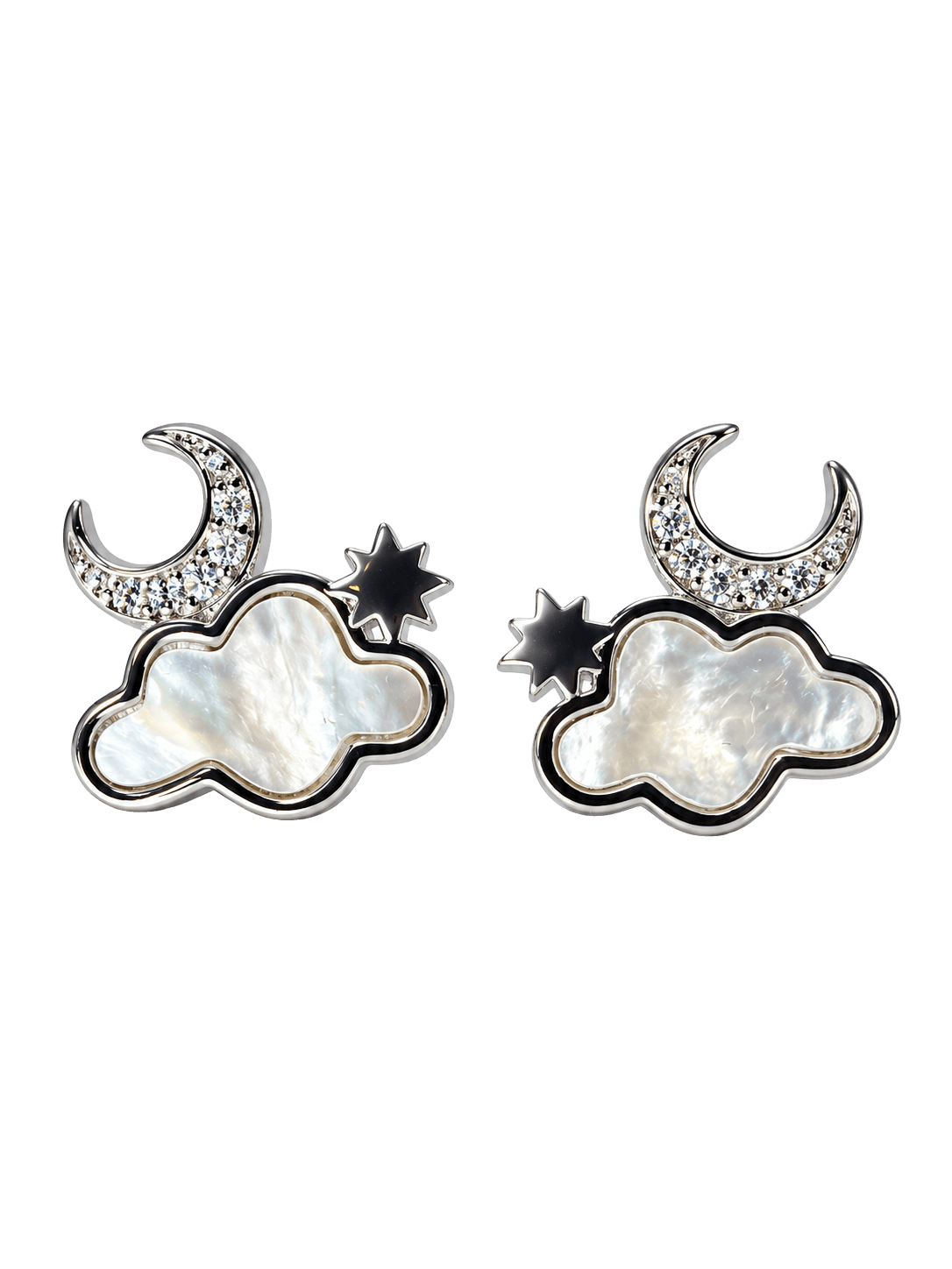 Celestial Moon & Cloud Silver Stud Earrings view 1