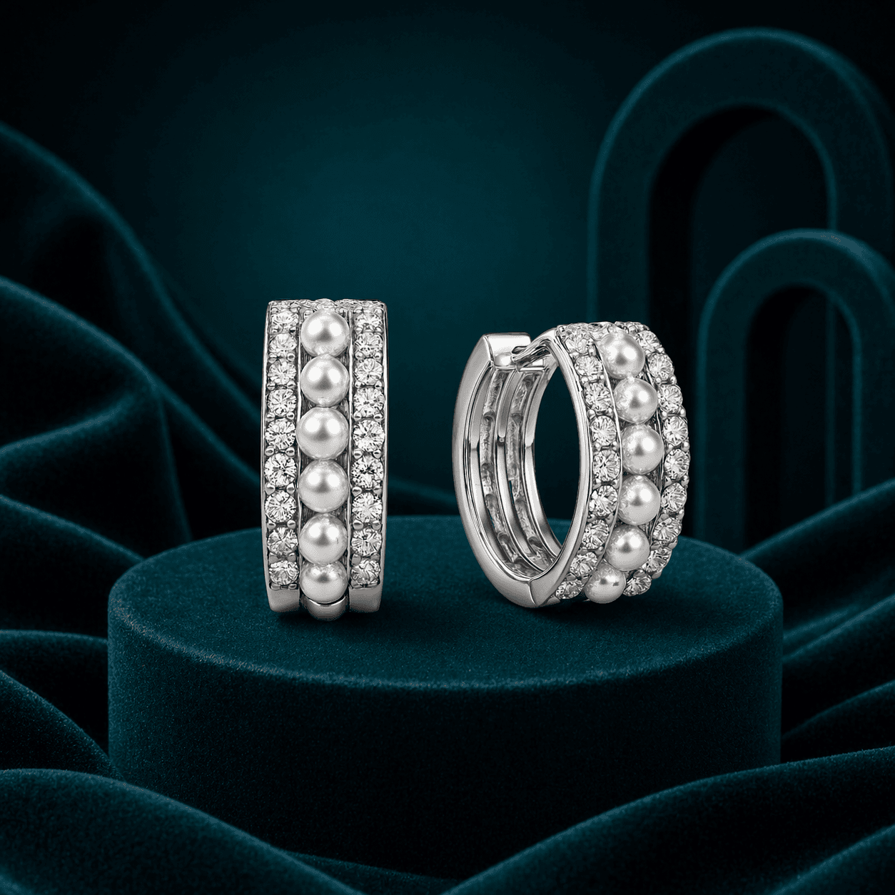 Classic Baguette Row Hoops Earring