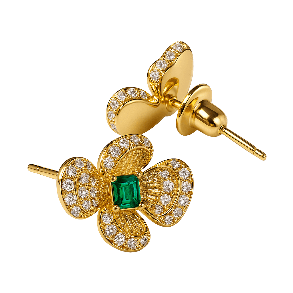 Contemporary Tri-Leaf Golden Studs alternate view