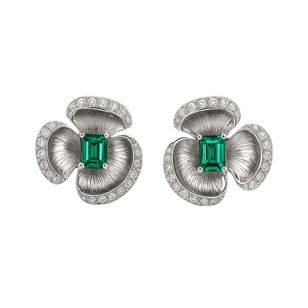 Contemporary Tri-Leaf Silver Studs view 1