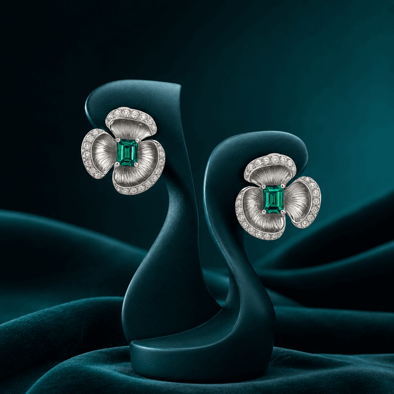 Contemporary Tri-Leaf Silver Studs