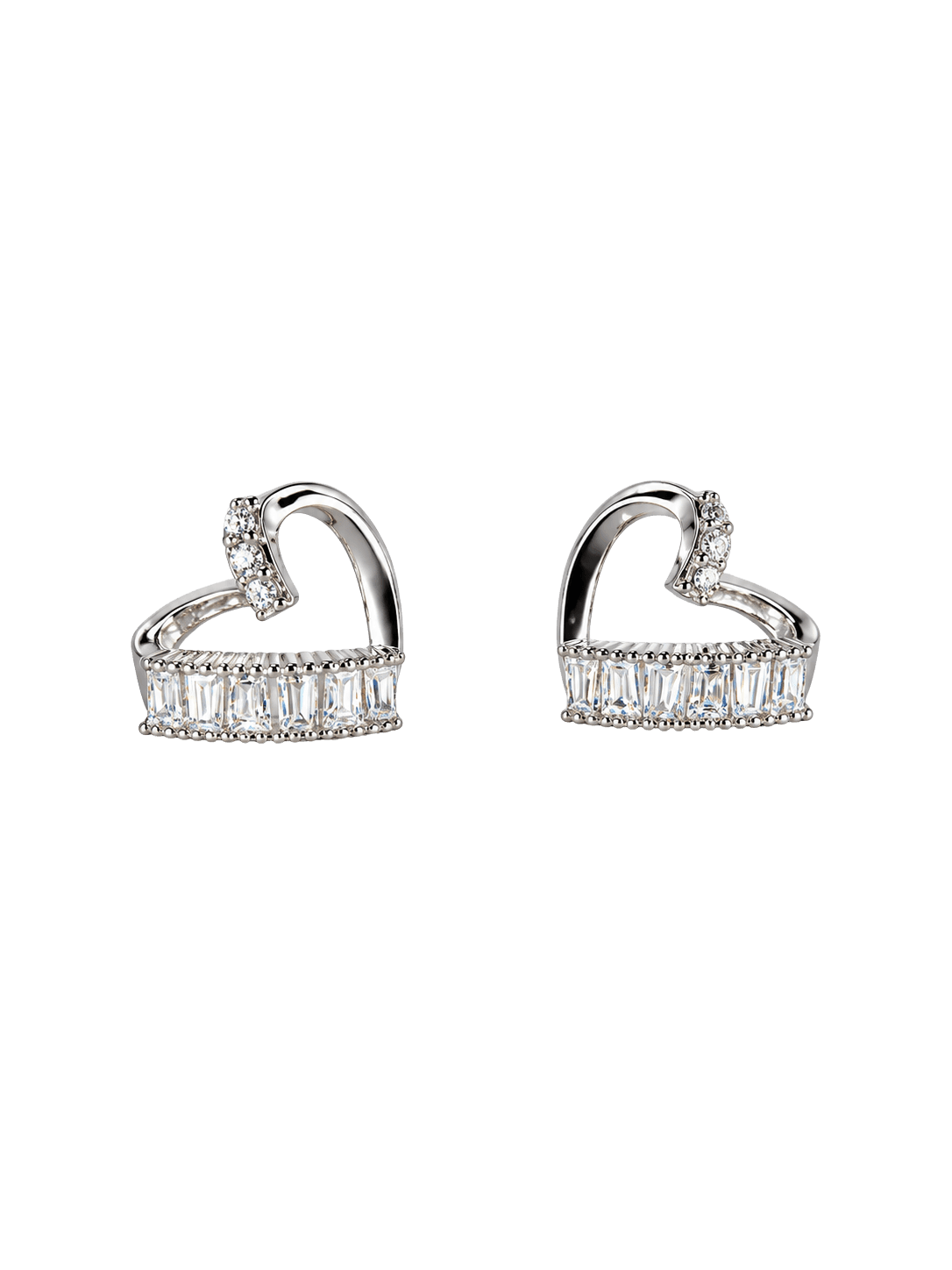 Dazzling Baguette Crystal Silver Heart Earrings view 1