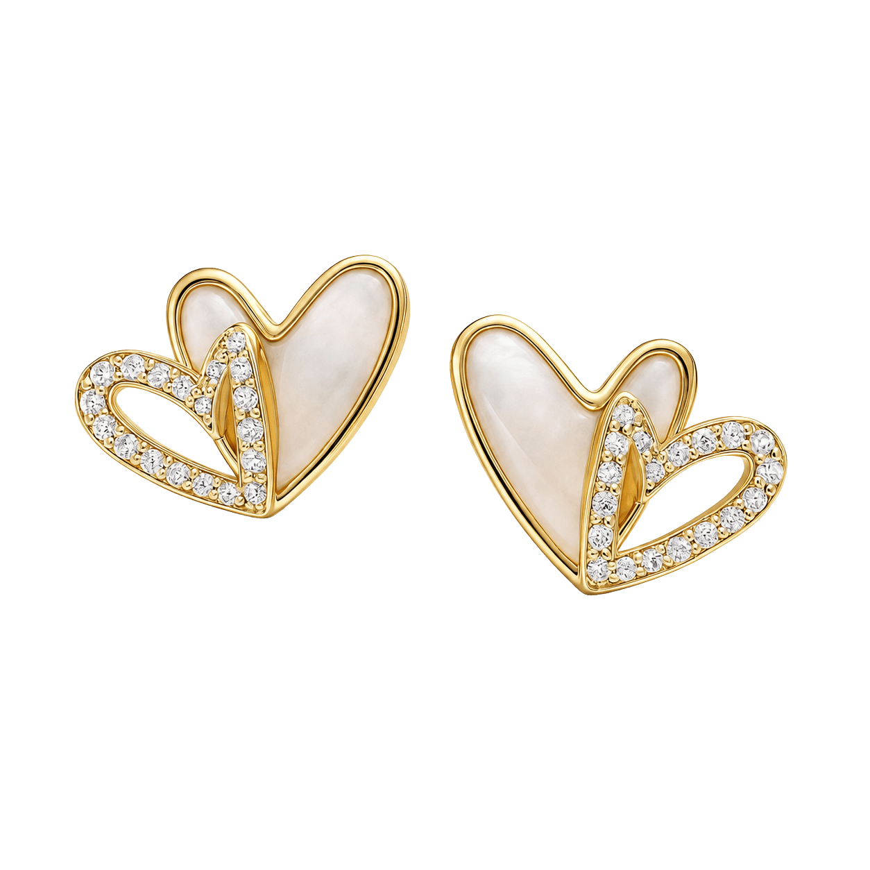 Gold Double Heart Studs Earrings view 1