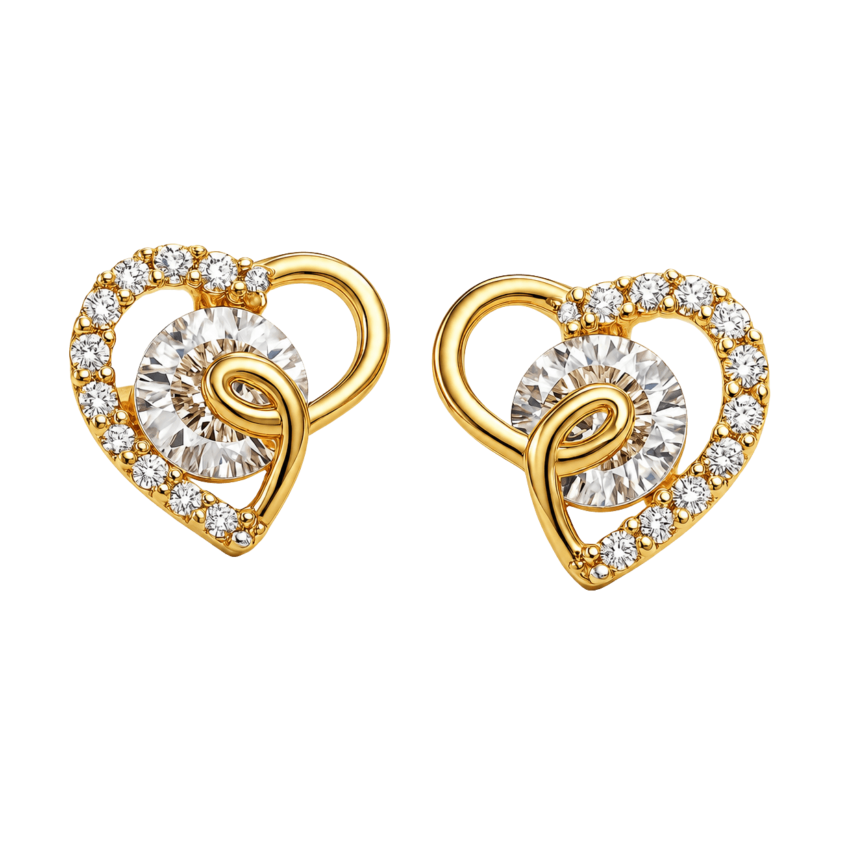 Elegance Half-Pave Heart Golden Earrings view 1