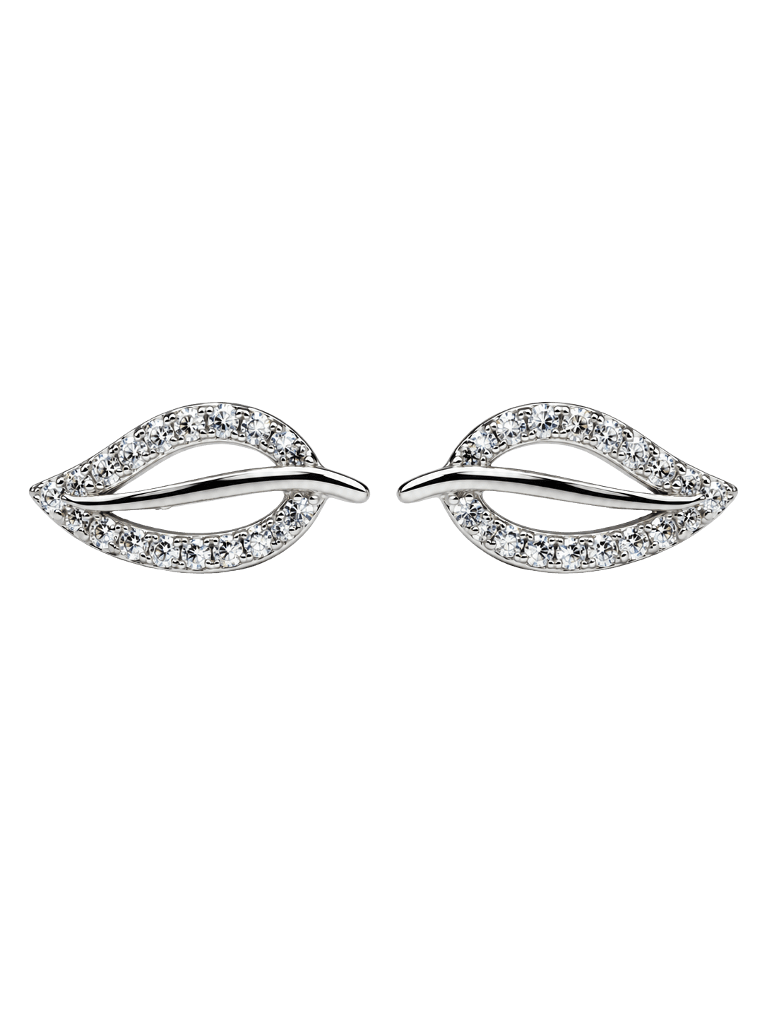 Elegant Crystal Leaf Silver Stud Earrings view 1