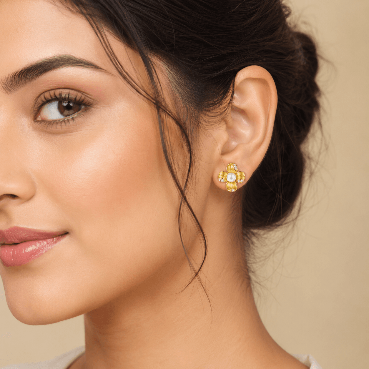 Golden Flora Solitaire Studs alternate view