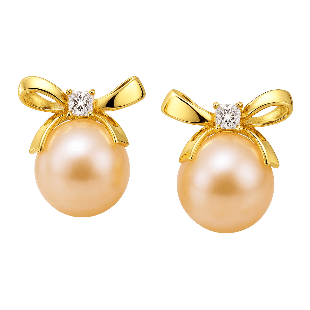 Golden Ribbon Pearl Drops Earring