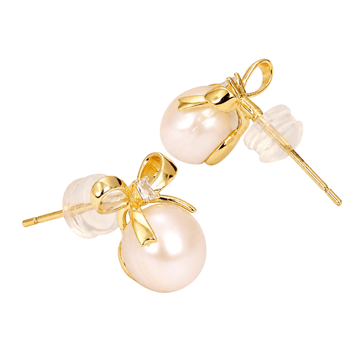 Golden Ribbon Pearl Drops Earring