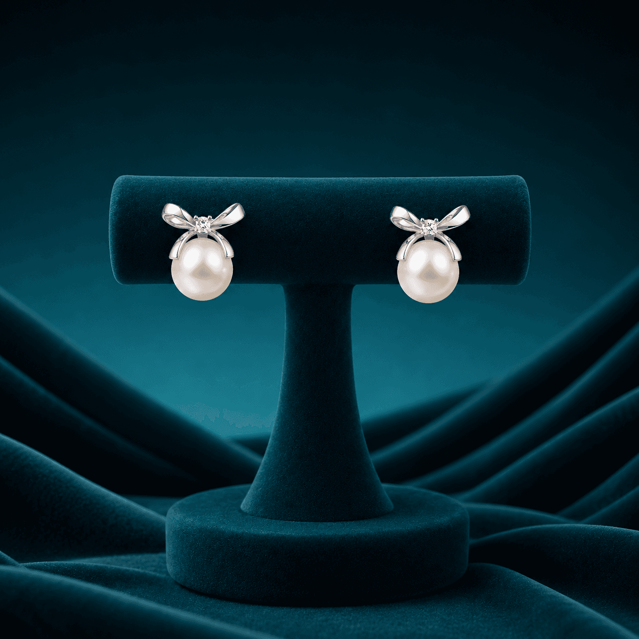 Golden Ribbon Pearl Drops Earring