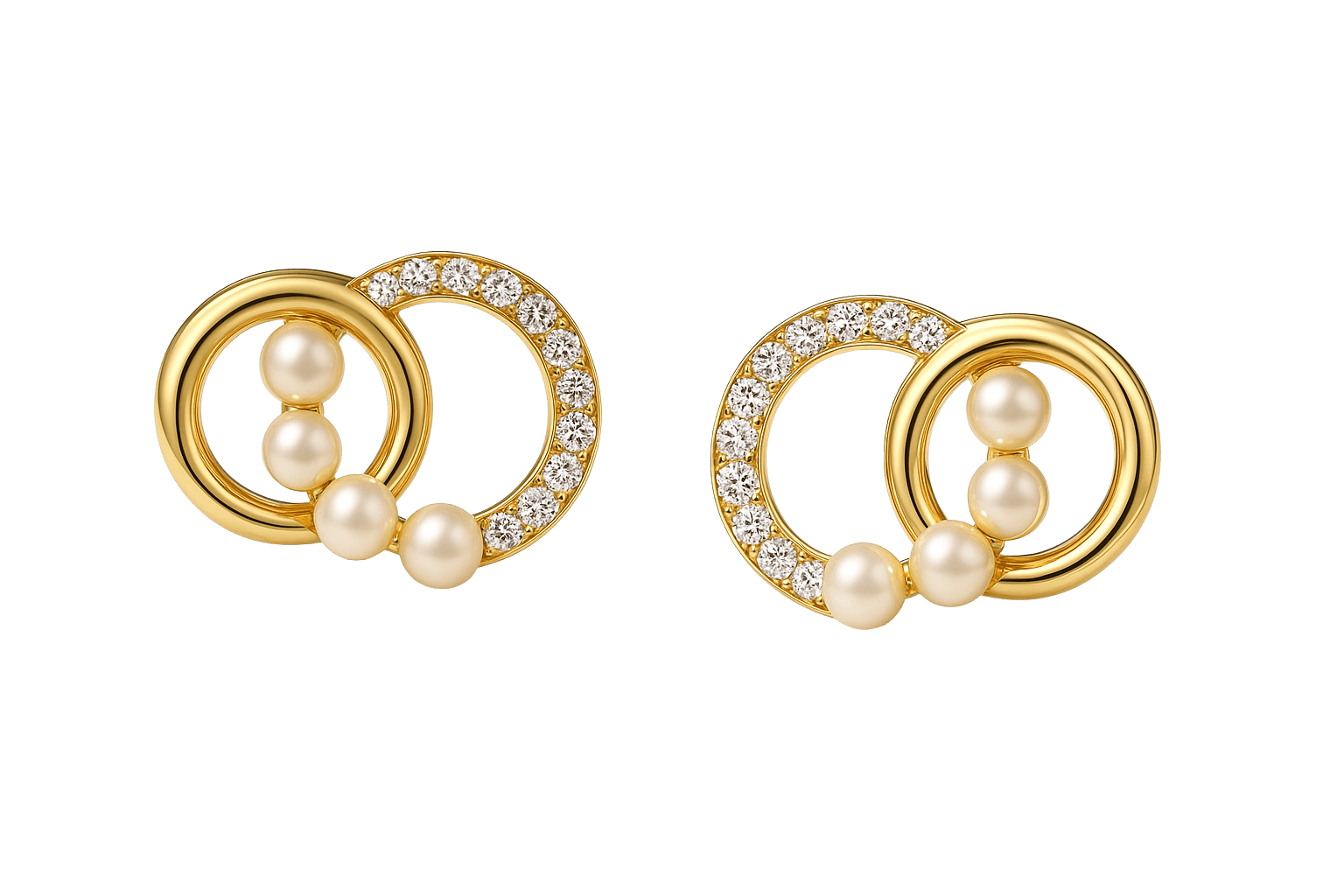 Gold Interlocking Circle Pearl Studs view 1