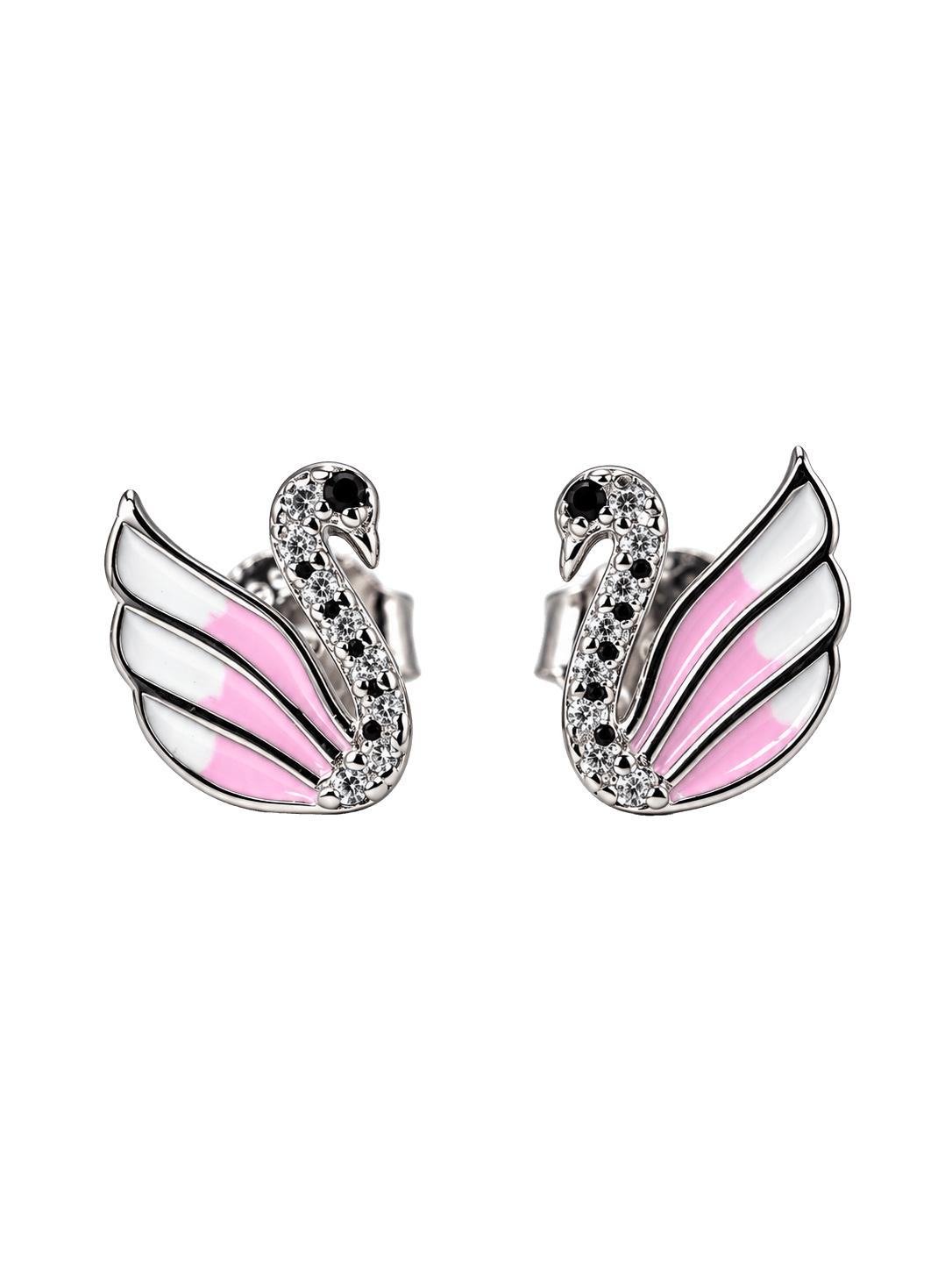 Pink Swan Crystal Silver Stud Earrings view 1