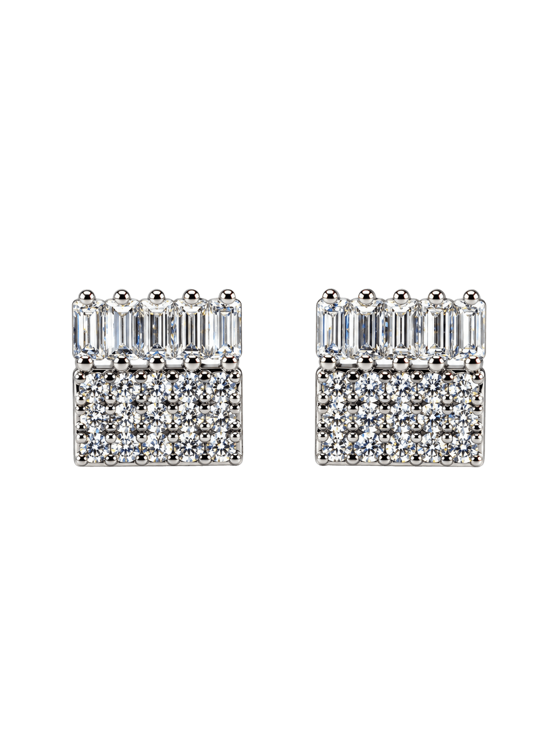Radiant Baguette Crystal Silver Stud Earrings view 1