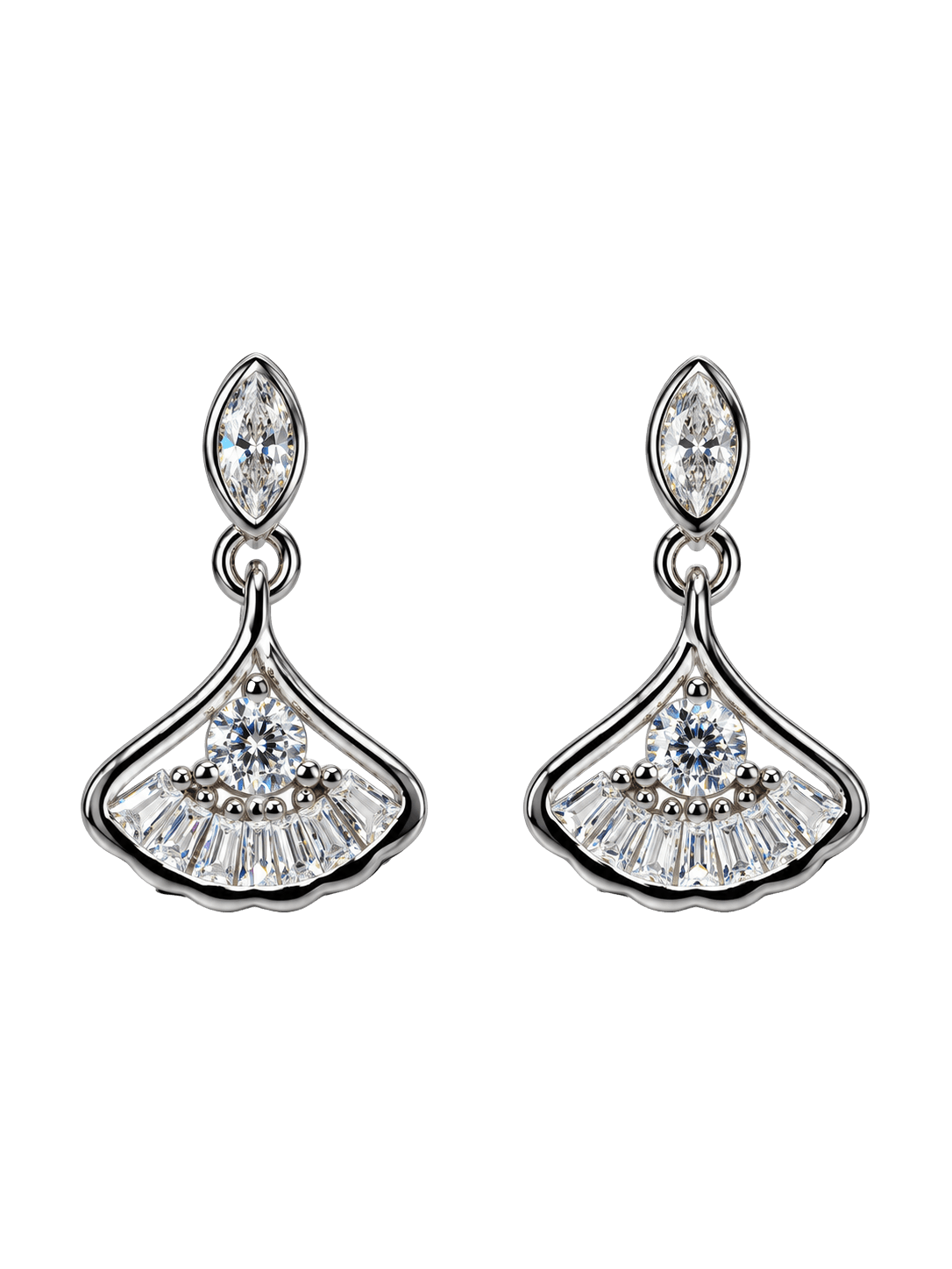 Radiant Fan-Shaped Crystal Silver Earrings view 1