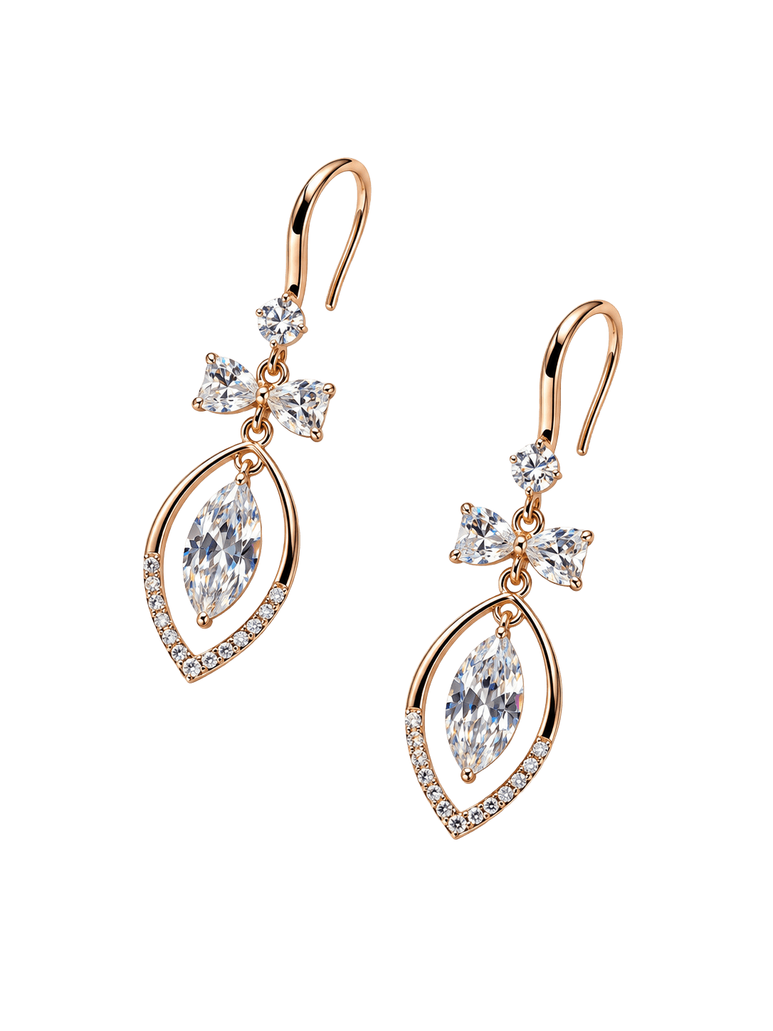 Rose Gold Marquise Cut Crystal Drop Earrings view 1