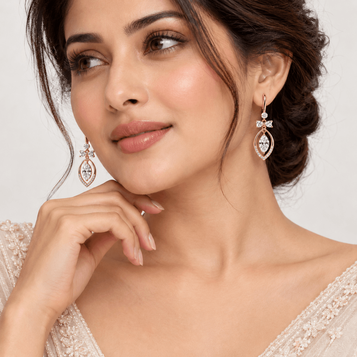 Rose Gold Marquise Cut Crystal Drop Earrings