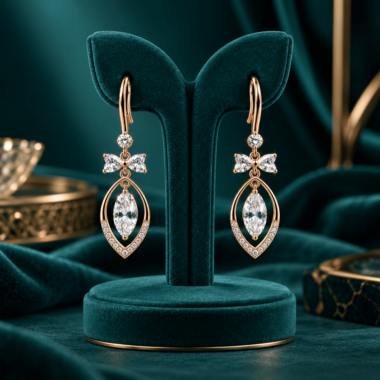 Rose Gold Marquise Cut Crystal Drop Earrings alternate view