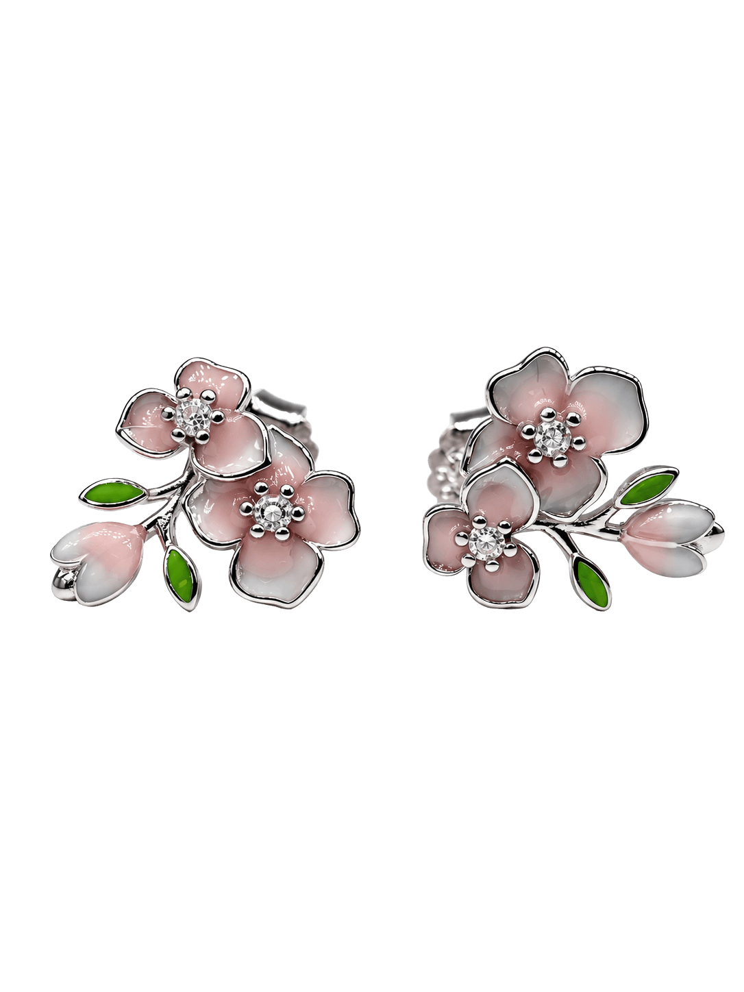 Sakura Pink Blossom Silver Stud Earrings view 1
