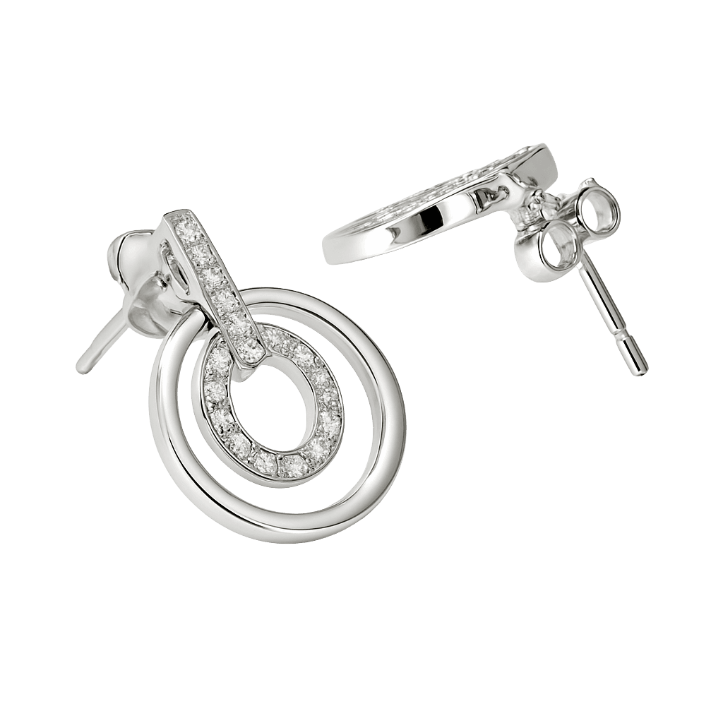 Silver Pave Double Circle Drop Earrings alternate view