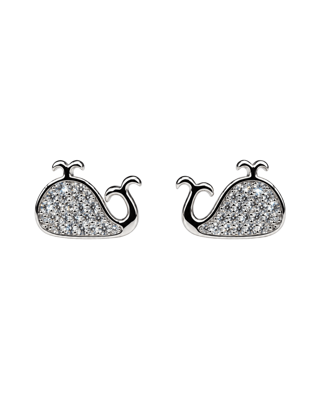 Sparkling Crystal Whale Silver Stud Earrings view 1