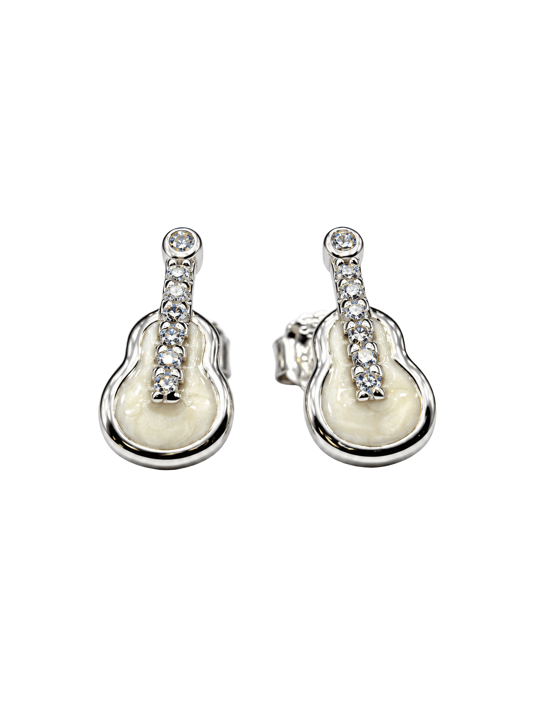 Sparkling Guitar Crystal Silver Stud Earrings view 1