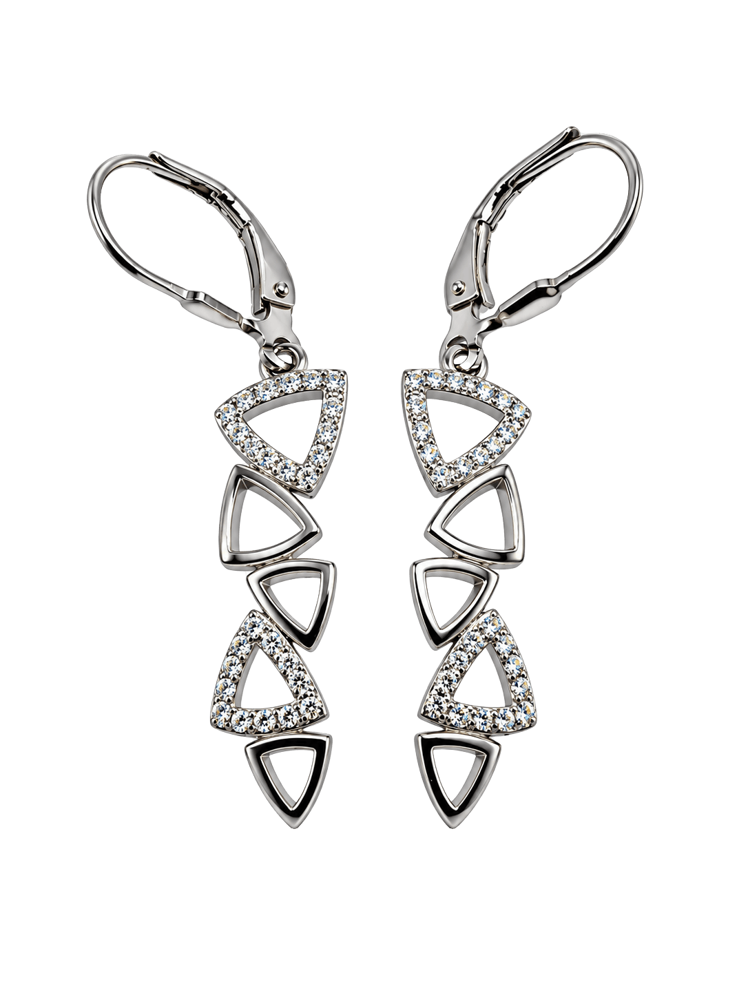 Sparkling Triangle Cascade Silver Drop Earrings view 1