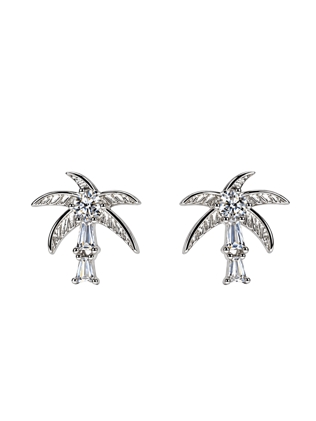 Tropical Palm Tree Crystal Silver Stud Earrings view 1