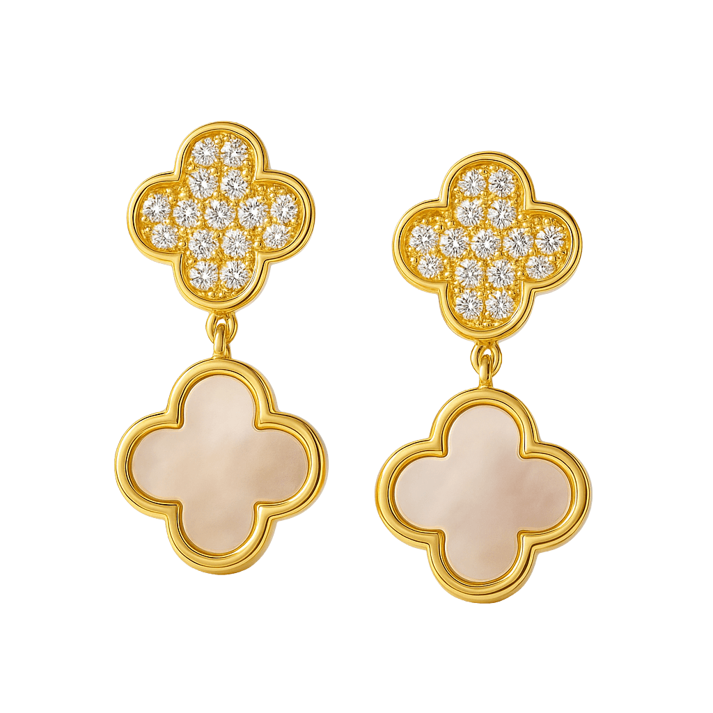 Vintage Clover Leaf White Onyx Studs