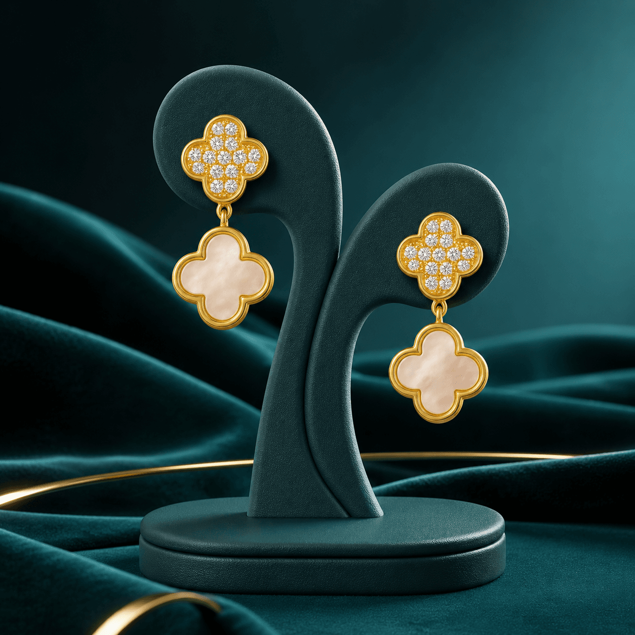 Vintage Clover Leaf White Onyx Studs