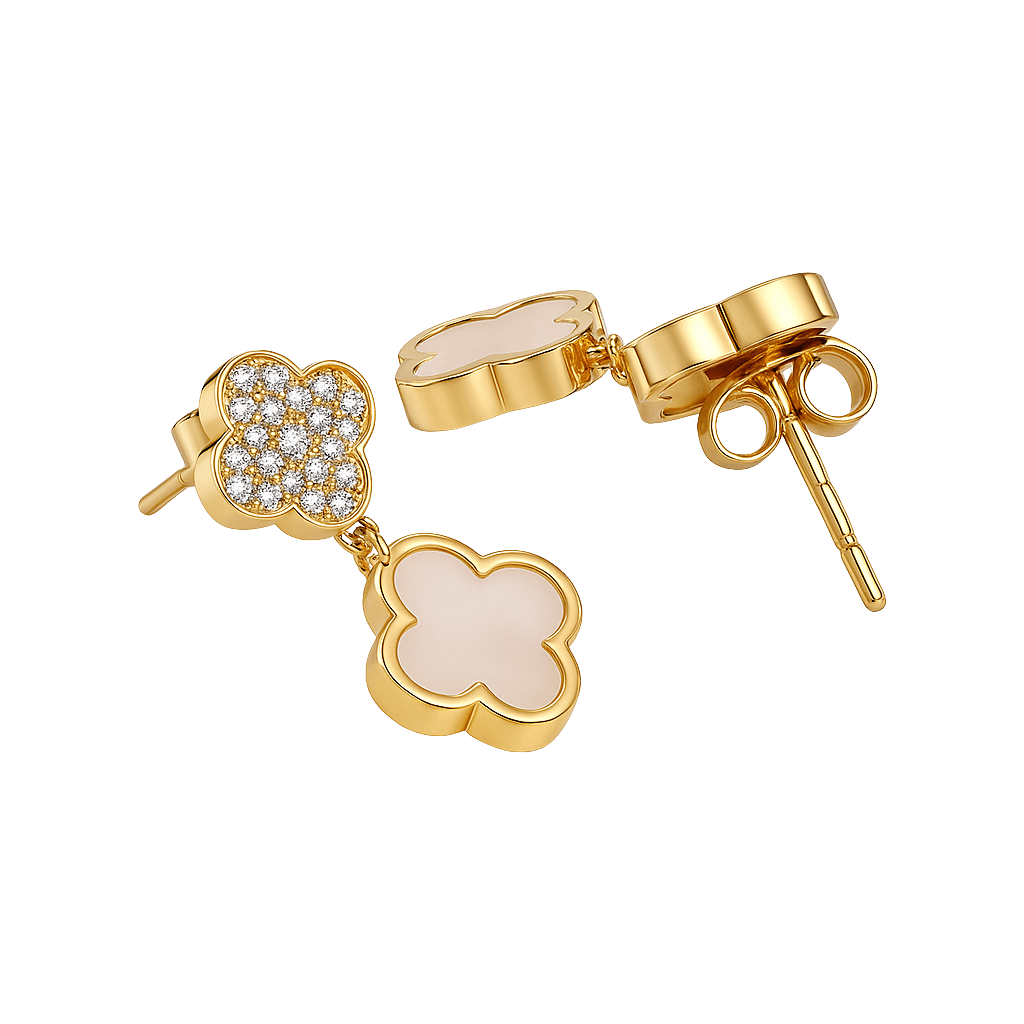 Vintage Clover Leaf White Onyx Studs
