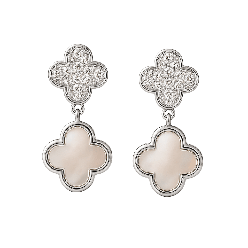 Vintage Clover Leaf White Onyx Studs